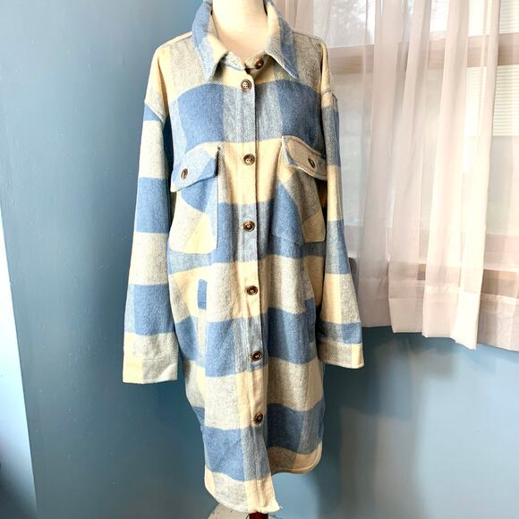 NWT Blank NYC Light Blue Buffalo Plaid Coat Size Large - Picture 2 of 8